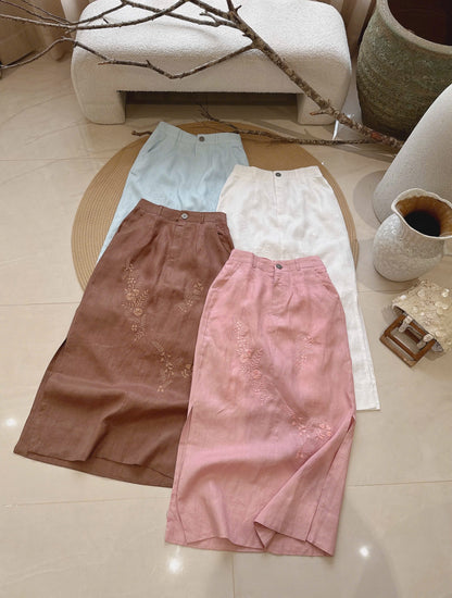 L38->41 - Skirt Linen Thêu Đơn Sắc