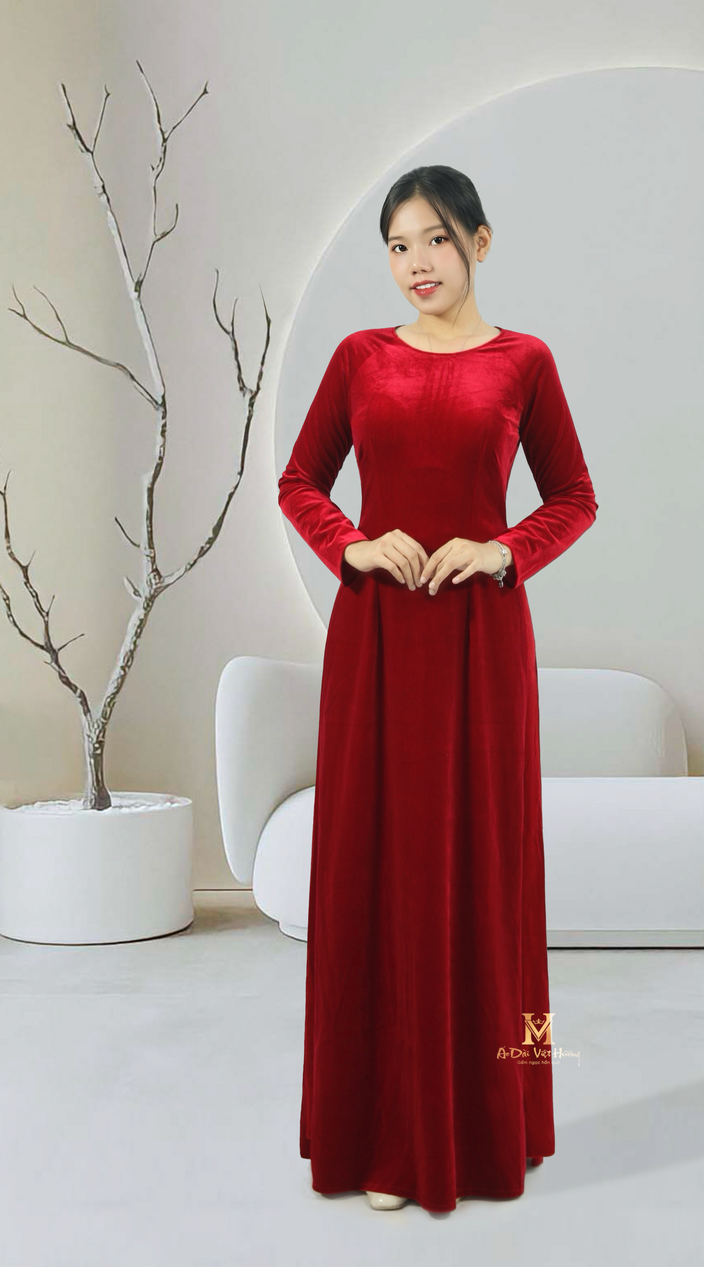 260 - Carmine Red Velvet Fabric Áo Dài (Áo Dài Nhung Tuyết Đỏ Đô)