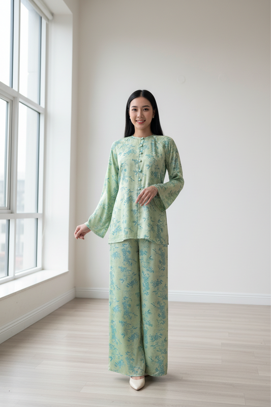 B05 - Set Bà Ba Lụa Lá Trúc Green | Kèm Quần