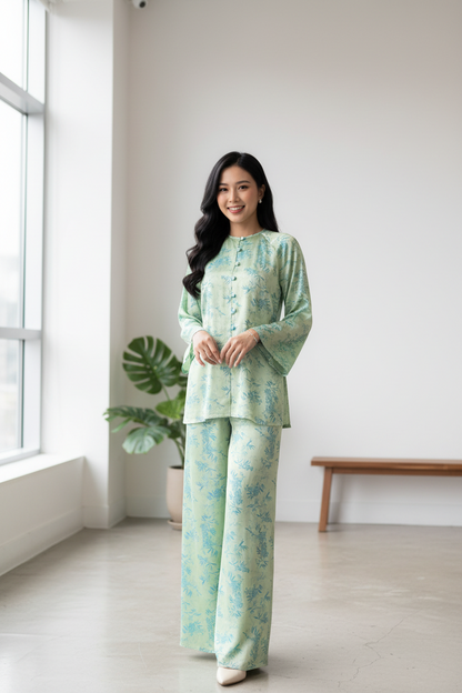 B05 - Set Bà Ba Lụa Lá Trúc Green | Kèm Quần