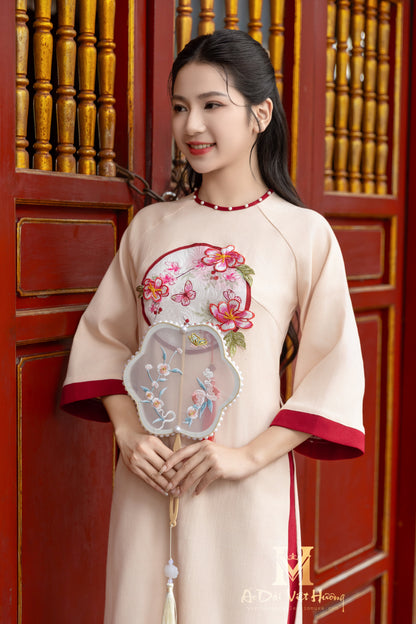 F10 - Women’s Set Áo Dài Beige Kim Ngân - kèm quần (Family Áo Dài)