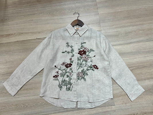 L76->79 - Áo Sơ Mi Linen Thêu Hoa