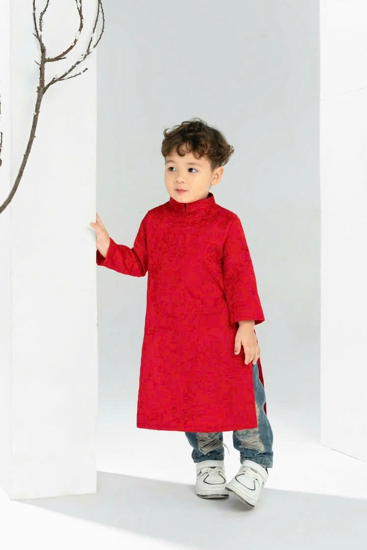 F18 - Boy Áo Dài Red Embroidery Pattern