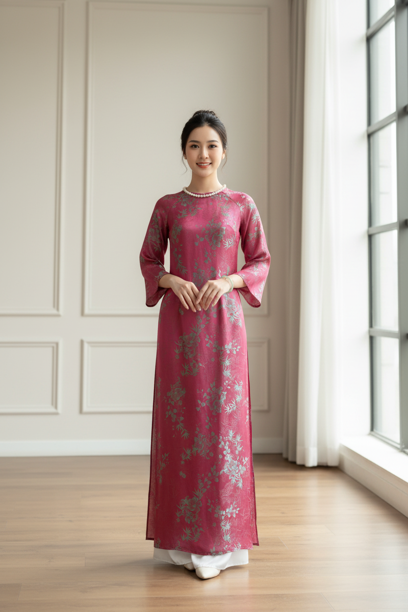 AD6 - Áo Dài Suông Gấm Hai Da Hồng/Xanh. Final sale (no return/exchange).