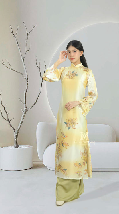 A3 - Áo Dài Khăn Dáng Suông Pastel Yellow