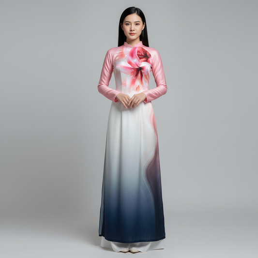 A12 - Áo Dài Lụa Ánh Sao Hồng/Silver. Final sale - Áo bị xước (no return/exchange)