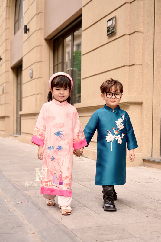 F29 - Pink Girl’s Set Áo Dài Ý Xuân - kèm quần (Family Áo Dài)