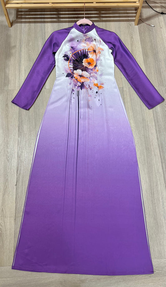 A69 - Áo Dài Lụa Tiêu Giao Tím/Trắng | Áo Only