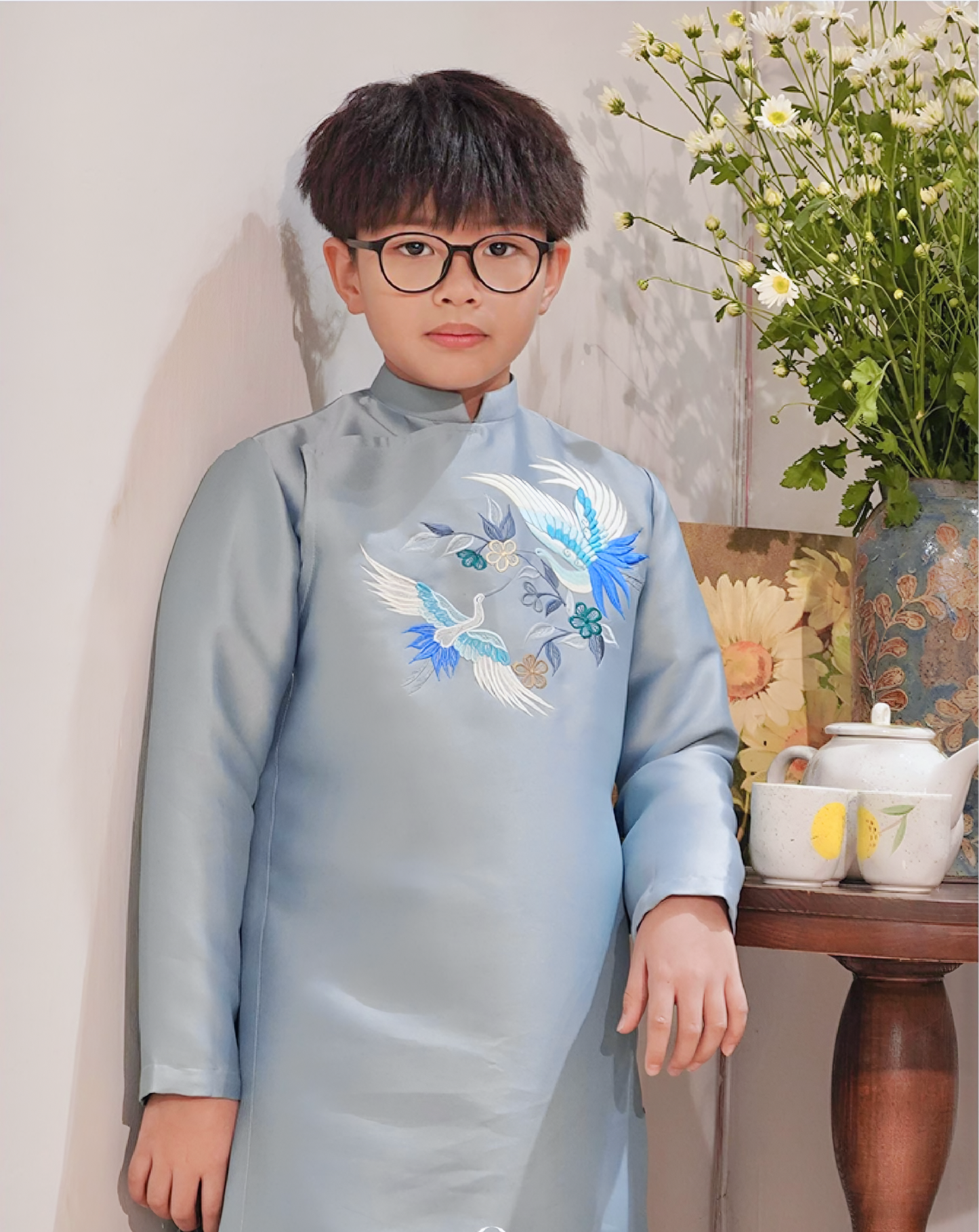 762 - Boy’s Áo Dài Thanh Vân Light Blue (Family Ao Dai). Final sale (no return/exchange)