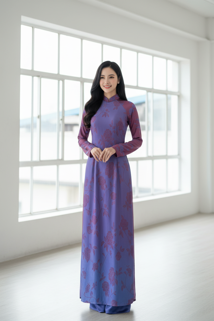 A135 - Áo Dài Silk Óng Tím/Hồng