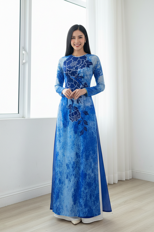 A67 - Áo Dài Chiffon 4 Tà Blue