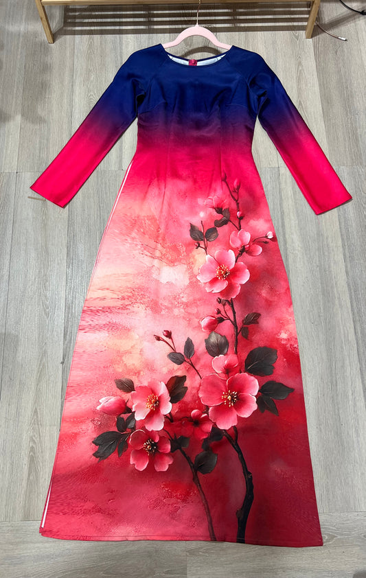 A71 - Áo Dài Lụa Tiêu Giao Xanh Tím loang màu