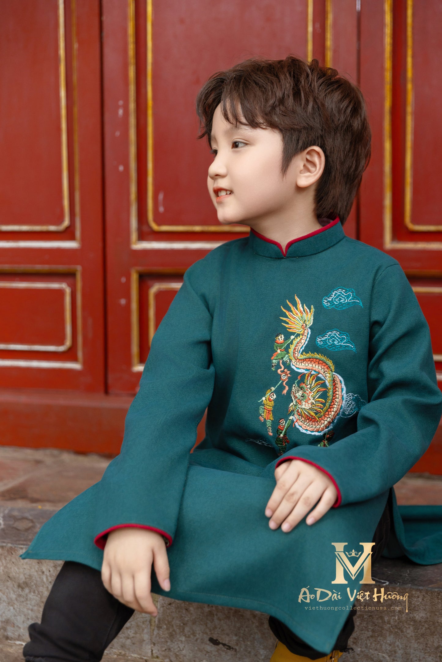 F7 - Boy’s Áo Dài Kim Ngân Blue Teal (Family Áo Dài)