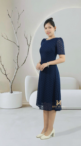 178 - Lace Fabric Double Layers Dress Navy Blue