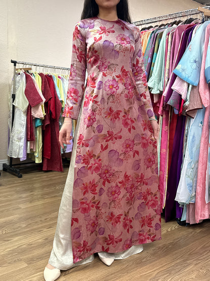 A33 - Áo Dài Lụa Tiêu Giao Xà Cừ Đỏ | Áo Only