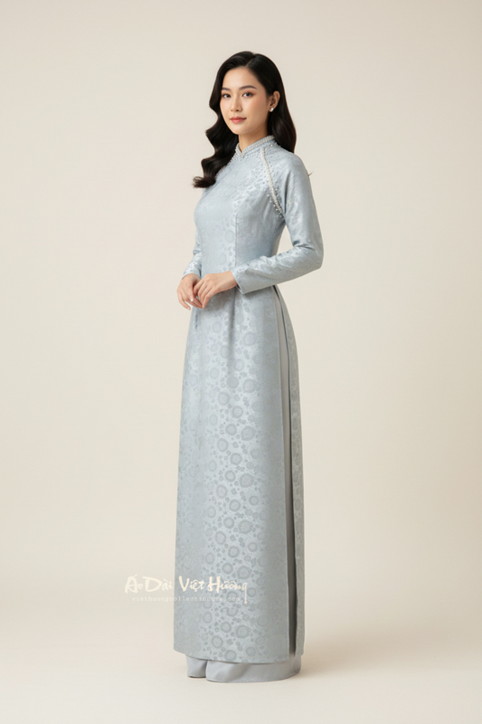 Áo Dài Lụa Ánh Kim Thái Tuấn Gray (Cổ 2cm)