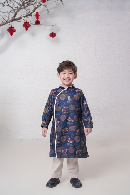 D10 - Boy’s Áo Dài Gấm Ngựa Navy Blue
