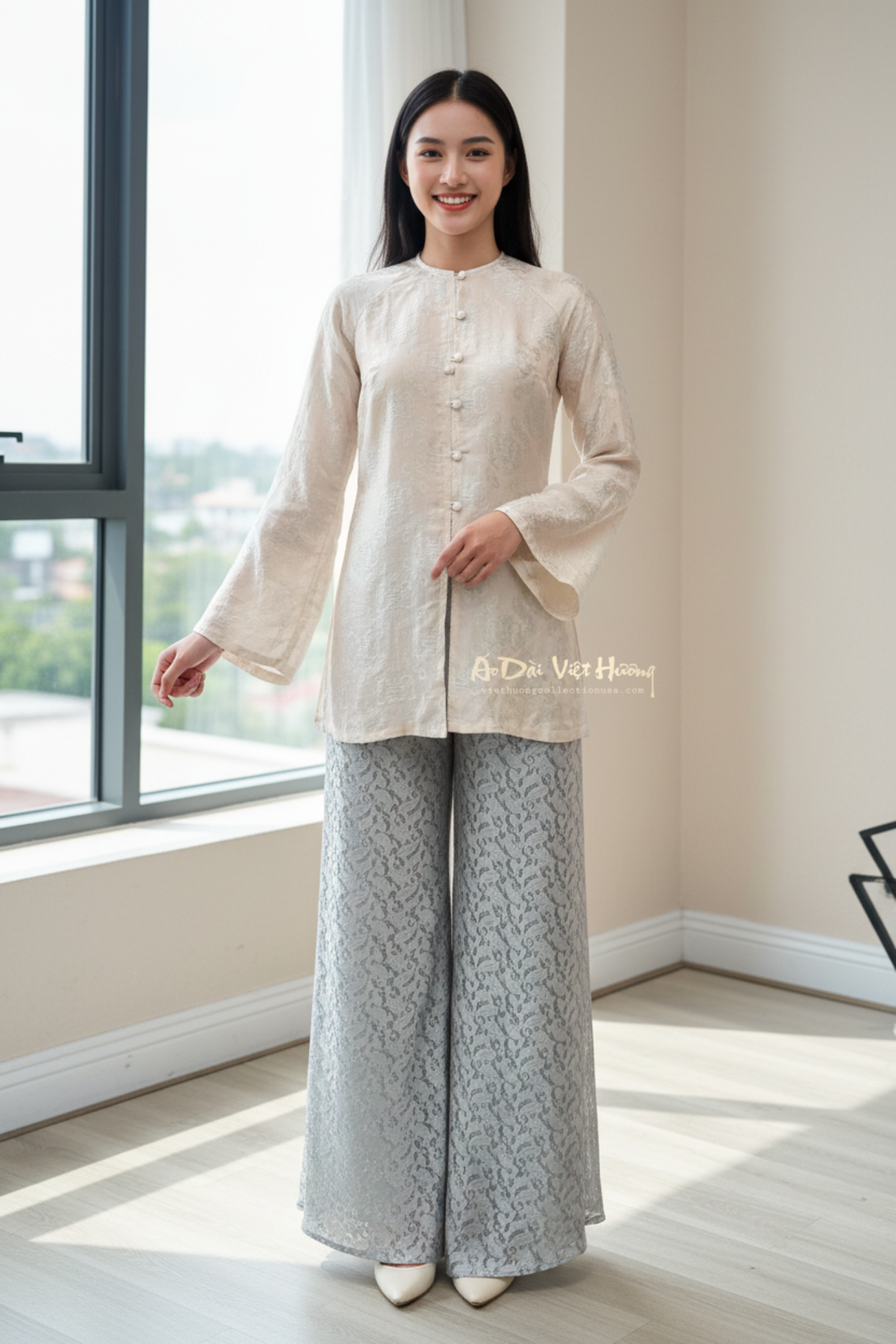 B2 - Áo Bà Ba Lụa Tơ Tằm Nha Xá hồng lợt ánh xanh | Áo Only