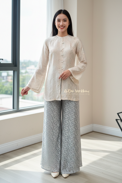 B2 - Áo Bà Ba Lụa Tơ Tằm Nha Xá hồng lợt ánh xanh | Áo Only