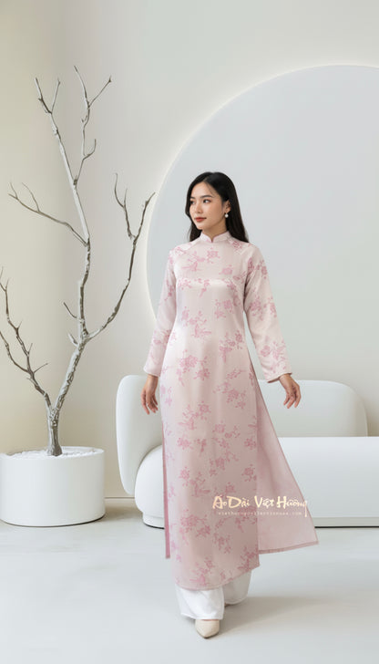 A20 - Áo Dài Cách Tân Suông Gấm Hồ Điệp Vân Nổi