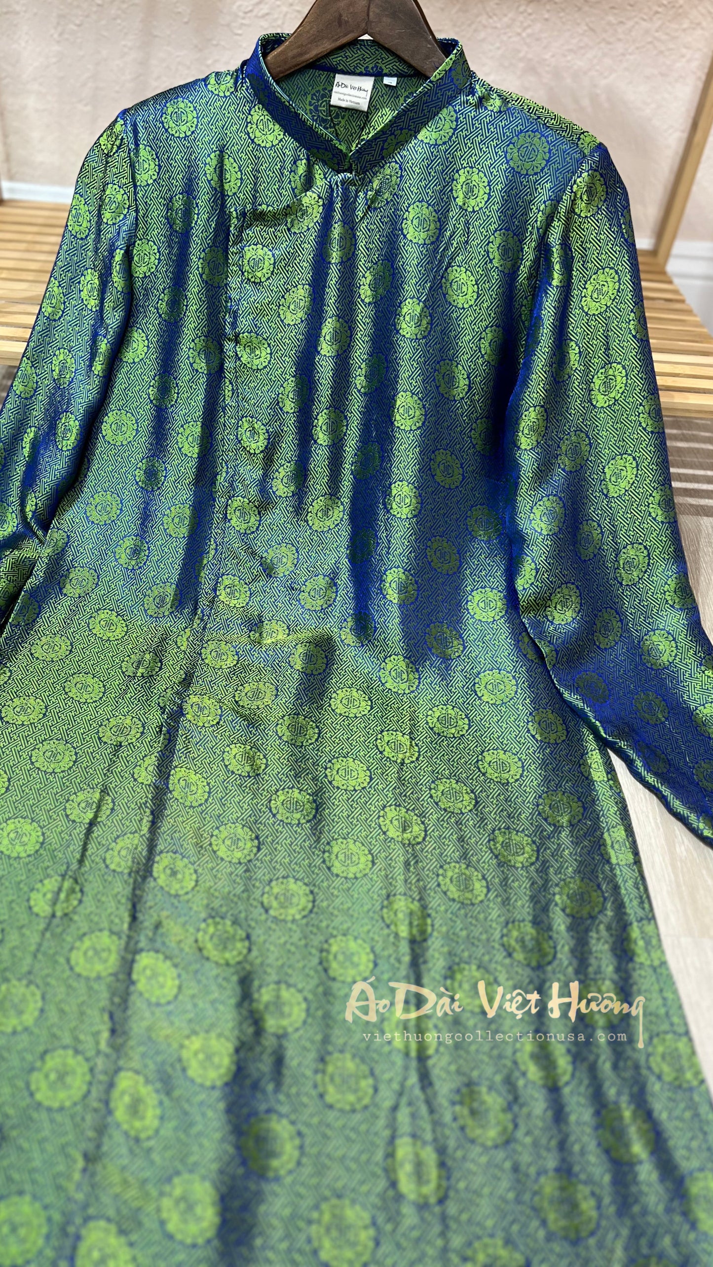 A84 - Men’s Áo Dài Nha Xá Silk Blue/Green