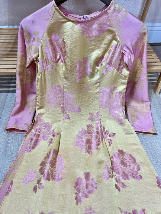 A34 - Áo Dài Lụa Tằm Pha Vàng/Hồng