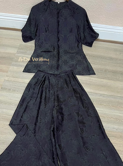 B35 - Set Bà Ba Lụa Tơ Tằm Nha Xá Tím Than