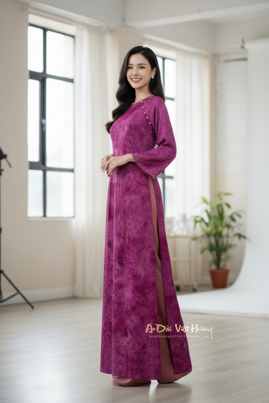 A38 - Áo Dài Dáng Suông Tencel Mộc Lan Tím Ánh Hồng | Áo Only