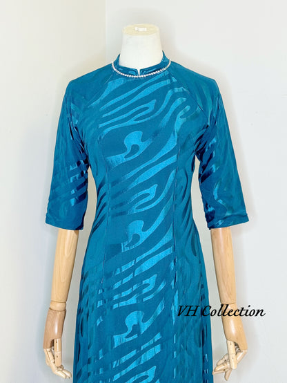 D40 - Áo Dài Dress Blue Triple Layers