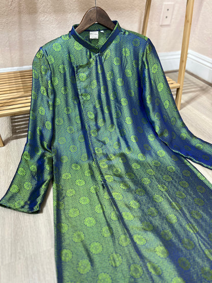 A84 - Men’s Áo Dài Nha Xá Silk Blue/Green