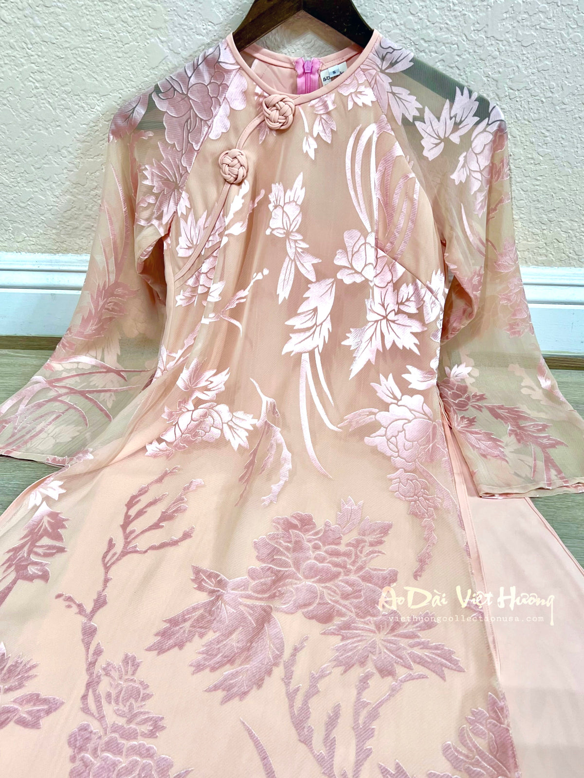 A34 - Áo Dài Suông Tơ Rayon 4 Tà Hồng | Áo Only