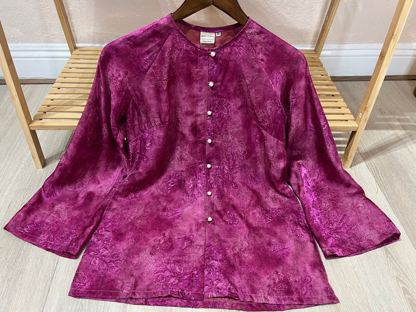 B07 - Áo Bà Ba Tencel Mộc Lan Tím Hồng.