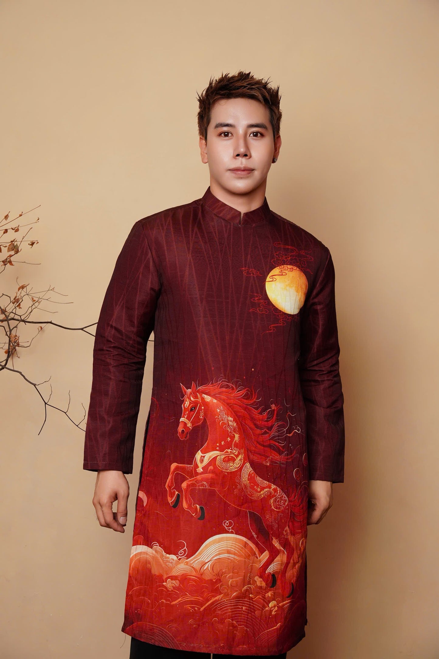 A130 - Men’s Áo Dài In Đỏ Đô