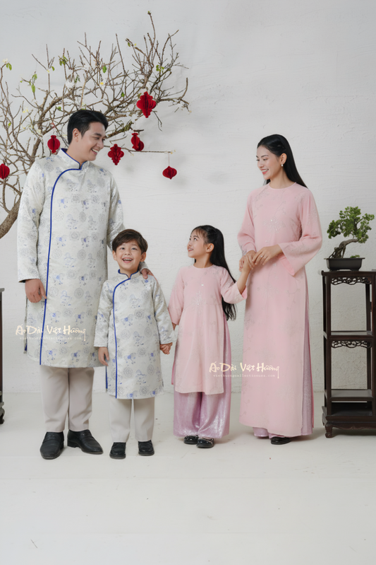 D16 - Girl’s Set Áo Dài Bé Gái (kèm quần nhũ hồng)