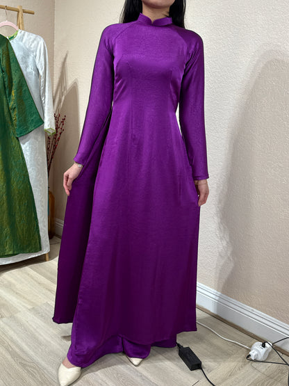 A43 - Set Áo Dài lụa Tiêu Giao Tím (Cổ 2cm)