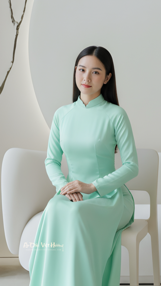 AD39 - Áo Dài Lụa Ánh Sao Thái Tuấn Honey Dew (Cổ Gợn Sóng)