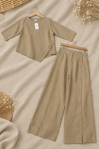 L60->64 - Set Linen Châu Âu | Kèm quần phối nút