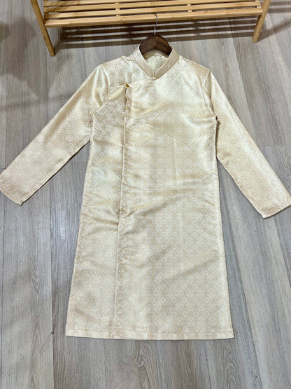 D1 - Men’s Áo Dài Gấm Dệt Kem ánh Gold