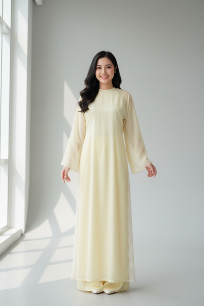 A7 - Áo Dài Tơ Óng Vàng (áo choàng ngoài)