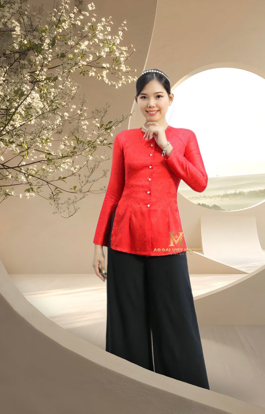 B44 - Áo Bà Ba Gấm Red