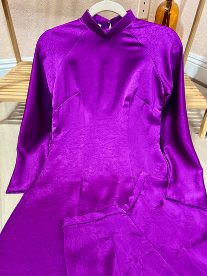 A43 - Set Áo Dài lụa Tiêu Giao Tím (Cổ 2cm)