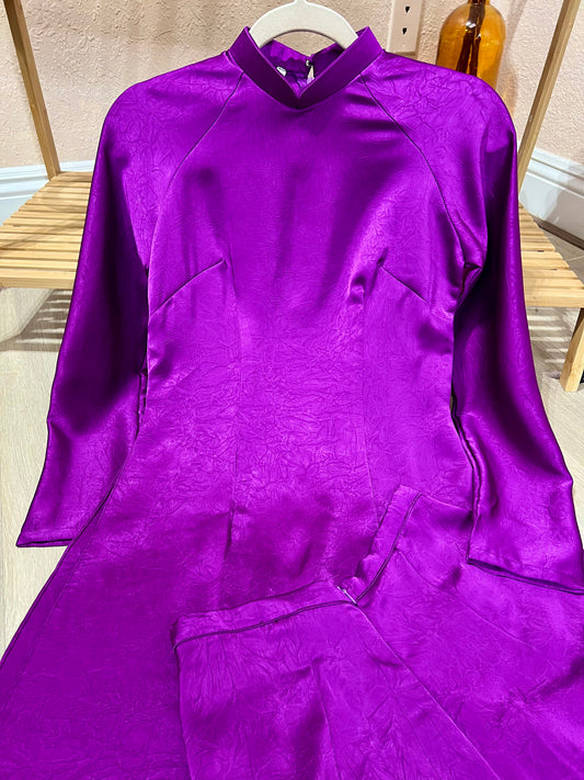 A43 - Set Áo Dài lụa Tiêu Giao Tím (Cổ 2cm)