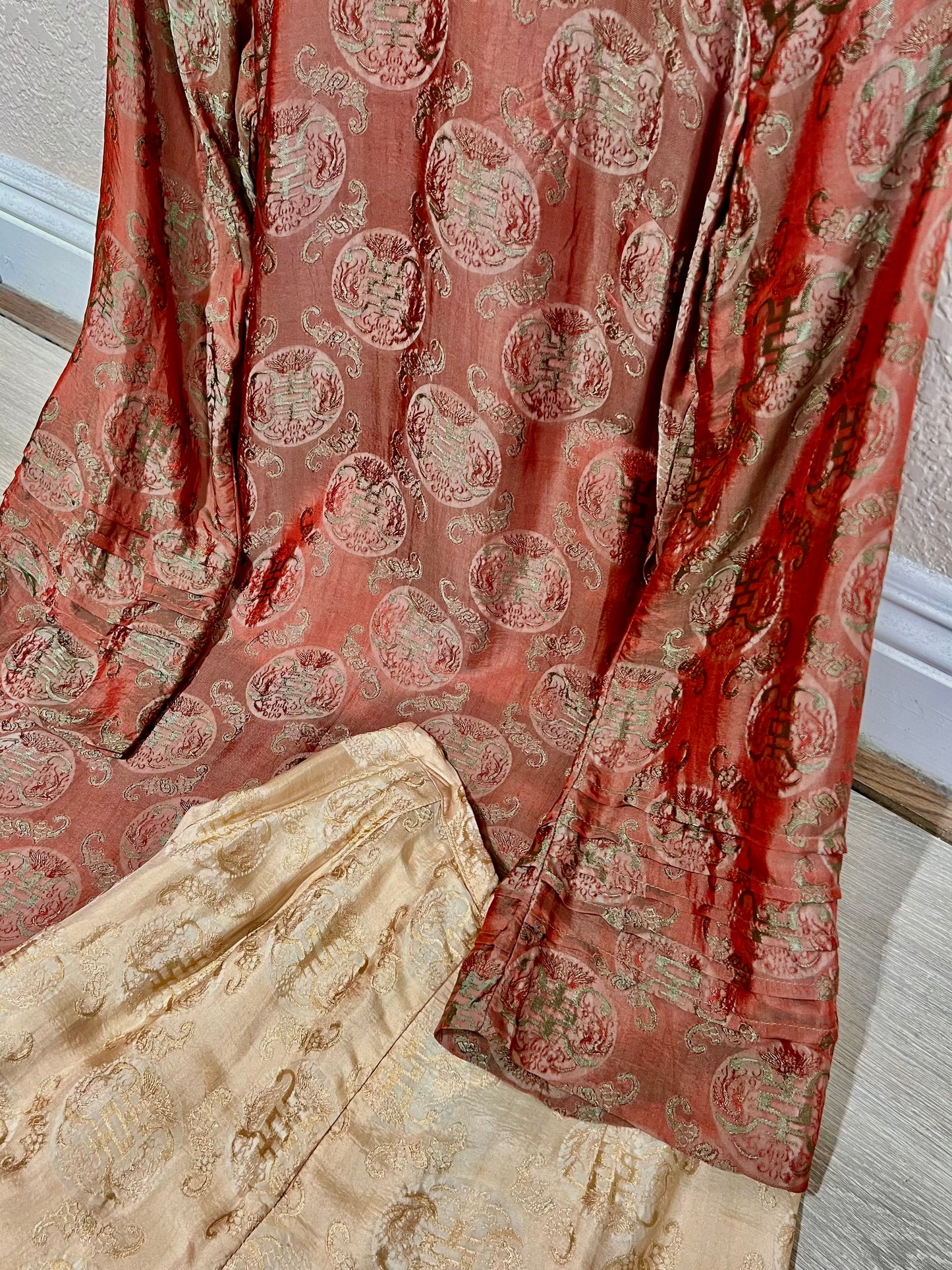 A1 - Set Áo Dài Lụa Tơ Tằm Nha Xá Cam ánh Xanh | Kèm Quần