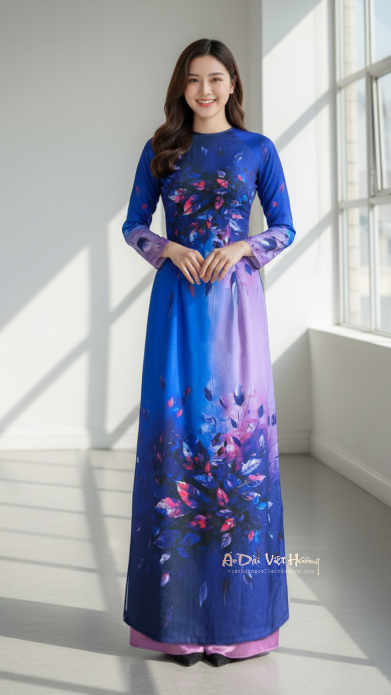 A14 - Áo Dài Lụa Tiêu Giao Xanh Tím