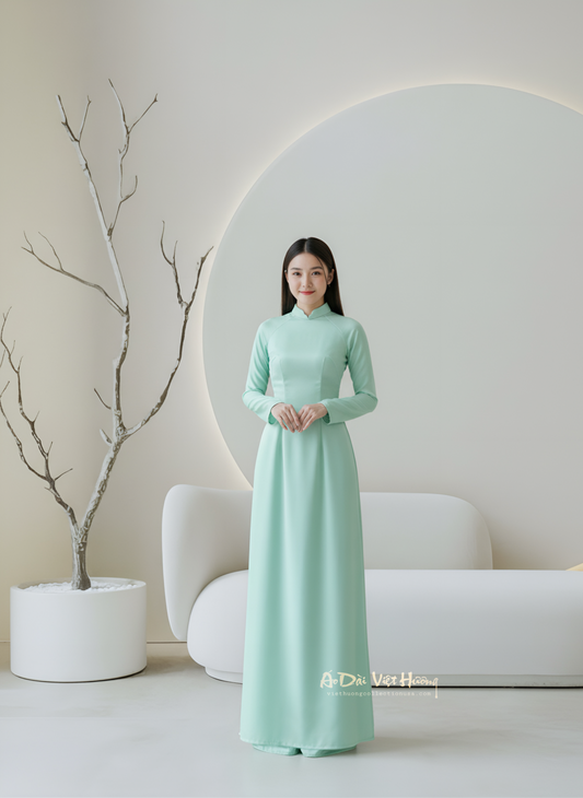 AD39 - Áo Dài Lụa Ánh Sao Thái Tuấn Honey Dew (Cổ Gợn Sóng)