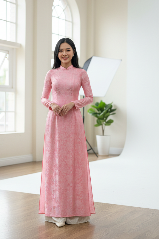 A50 - Áo Dài Gấm Cúc Đại Đoá Hồng | Áo Only