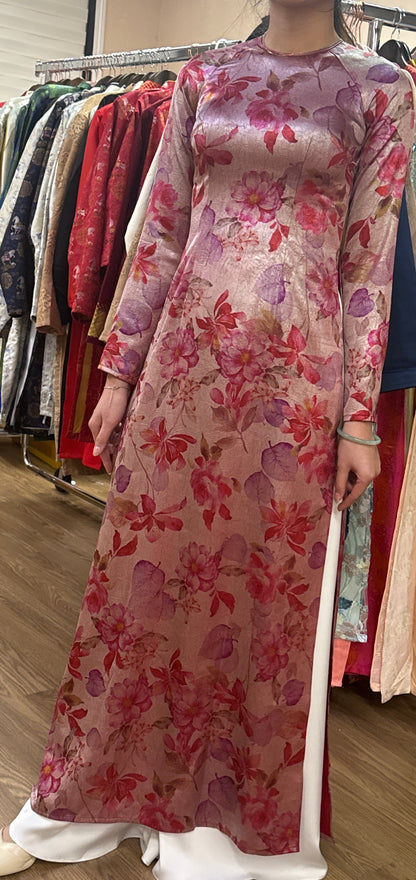 A33 - Áo Dài Lụa Tiêu Giao Xà Cừ Đỏ