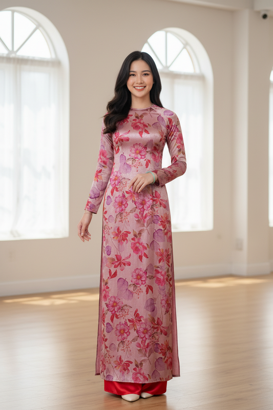 A33 - Áo Dài Lụa Tiêu Giao Xà Cừ Đỏ