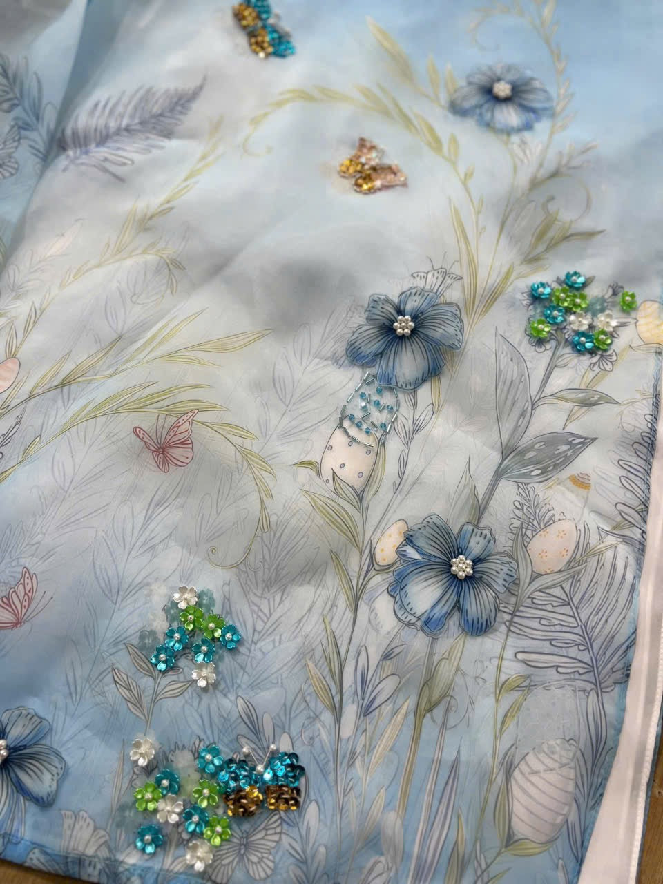 A117 - Set Áo Dài Cách Tân Suông light Blue (Kèm Quần nhũ)