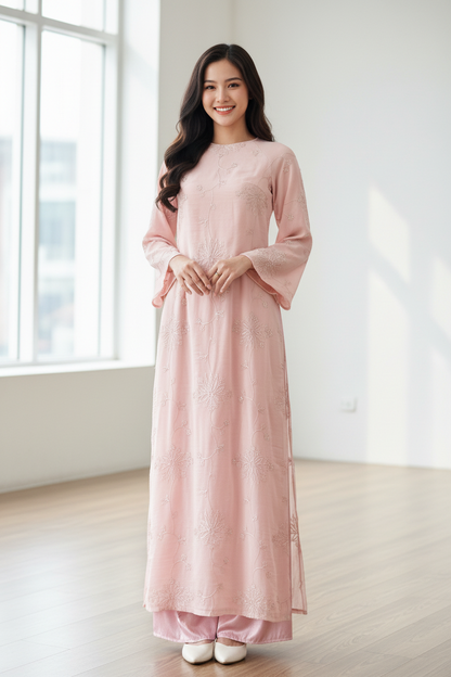 D15 - Áo Dài Ren Kim Sa Hồng | Áo only. Final sale (no return/exchange)